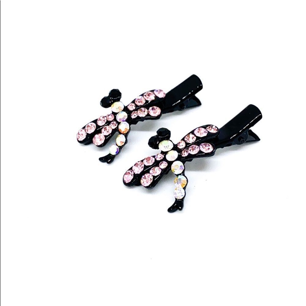 NWT Pink Dragon Fly hair clip set